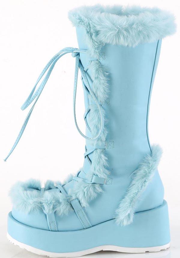 CUBBY-311 [B. Blue Vegan Leather] | PLATFORM BOOTS [PREORDER] - Beserk - all, blue, boot, boots, boots [preorder], clickfrenzy15-2023, colour:blue, costume, demonia, demonia shoes, discountapp, fluffy, fp, fur, furry, googleshopping, labelpreorder, labelvegan, long boots, mid calf boots, platform boots, platforms, platforms [preorder], ppo, preorder, shoes, vegan, winter, winter clothing, winter wear