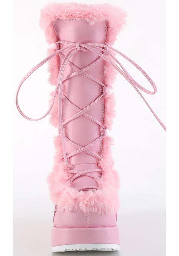 CUBBY-311 [Baby Pink Vegan Leather] | PLATFORM BOOTS [PREORDER] - Beserk - all, boots, boots [preorder], clickfrenzy15-2023, costume, demonia, demonia shoes, discountapp, fluffy, fp, fur, furry, googleshopping, labelpreorder, labelvegan, light pink, long boots, mid calf boots, pastel pink, pink, platform boots, platforms, platforms [preorder], ppo, preorder, shoes, vegan, winter, winter clothing, winter wear