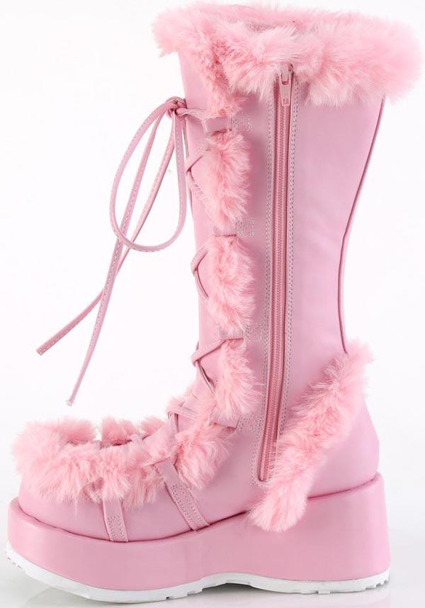 CUBBY-311 [Baby Pink Vegan Leather] | PLATFORM BOOTS [PREORDER] - Beserk - all, boots, boots [preorder], clickfrenzy15-2023, costume, demonia, demonia shoes, discountapp, fluffy, fp, fur, furry, googleshopping, labelpreorder, labelvegan, light pink, long boots, mid calf boots, pastel pink, pink, platform boots, platforms, platforms [preorder], ppo, preorder, shoes, vegan, winter, winter clothing, winter wear