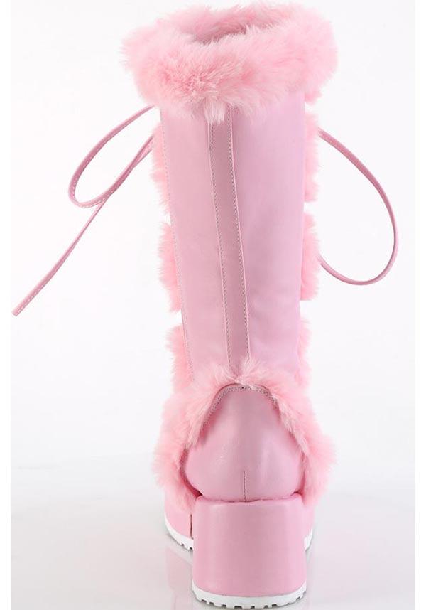 CUBBY-311 [Baby Pink Vegan Leather] | PLATFORM BOOTS [PREORDER] - Beserk - all, boots, boots [preorder], clickfrenzy15-2023, costume, demonia, demonia shoes, discountapp, fluffy, fp, fur, furry, googleshopping, labelpreorder, labelvegan, light pink, long boots, mid calf boots, pastel pink, pink, platform boots, platforms, platforms [preorder], ppo, preorder, shoes, vegan, winter, winter clothing, winter wear