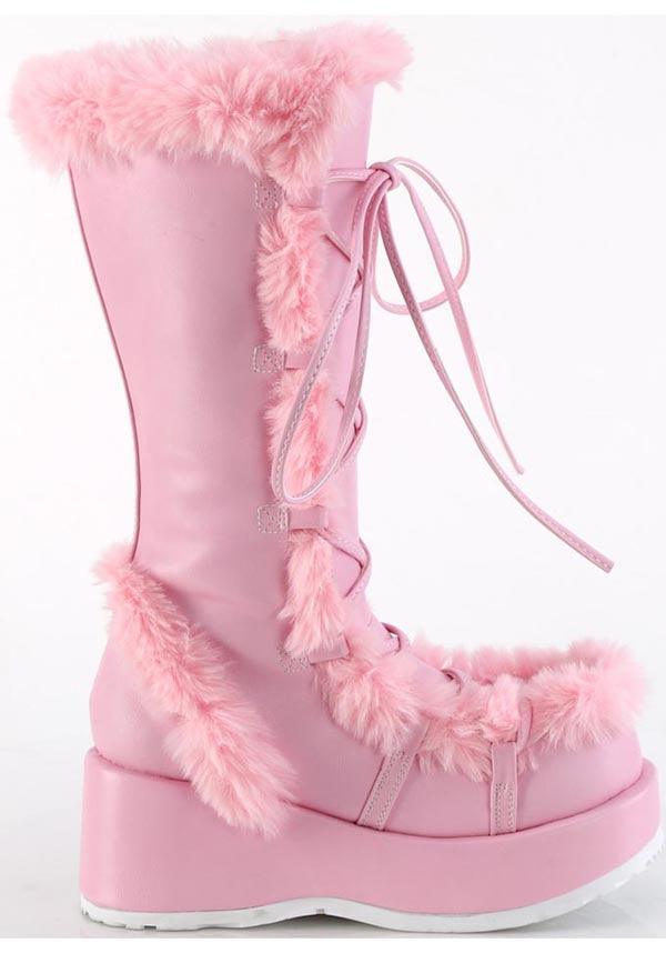 CUBBY-311 [Baby Pink Vegan Leather] | PLATFORM BOOTS [PREORDER] - Beserk - all, boots, boots [preorder], clickfrenzy15-2023, costume, demonia, demonia shoes, discountapp, fluffy, fp, fur, furry, googleshopping, labelpreorder, labelvegan, light pink, long boots, mid calf boots, pastel pink, pink, platform boots, platforms, platforms [preorder], ppo, preorder, shoes, vegan, winter, winter clothing, winter wear