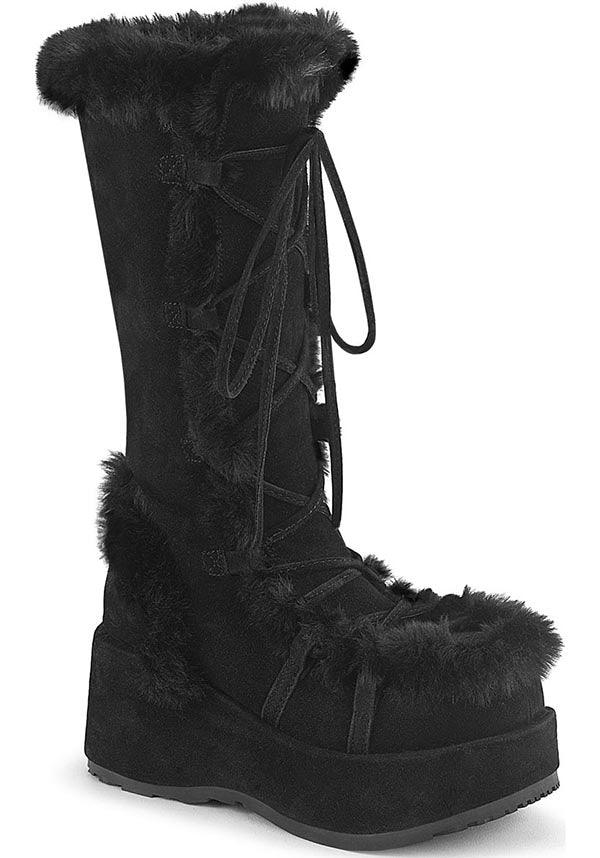 CUBBY-311 [Black Vegan Suede] | PLATFORM BOOTS [PREORDER] - Beserk - all, black, boots, boots [preorder], clickfrenzy15-2023, costume, demonia, demonia shoes, discountapp, fluffy, fp, fur, furry, googleshopping, halloween costume, labelpreorder, labelvegan, long boots, mid calf boots, platform, platform boots, platforms, platforms [preorder], ppo, preorder, shoes, vegan, winter, winter clothing, winter wear