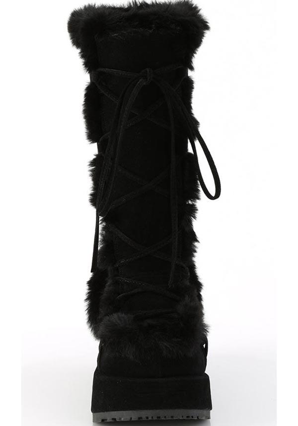 CUBBY-311 [Black Vegan Suede] | PLATFORM BOOTS [PREORDER] - Beserk - all, black, boots, boots [preorder], clickfrenzy15-2023, costume, demonia, demonia shoes, discountapp, fluffy, fp, fur, furry, googleshopping, halloween costume, labelpreorder, labelvegan, long boots, mid calf boots, platform, platform boots, platforms, platforms [preorder], ppo, preorder, shoes, vegan, winter, winter clothing, winter wear