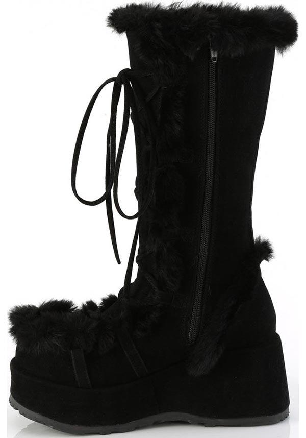 CUBBY-311 [Black Vegan Suede] | PLATFORM BOOTS [PREORDER] - Beserk - all, black, boots, boots [preorder], clickfrenzy15-2023, costume, demonia, demonia shoes, discountapp, fluffy, fp, fur, furry, googleshopping, halloween costume, labelpreorder, labelvegan, long boots, mid calf boots, platform, platform boots, platforms, platforms [preorder], ppo, preorder, shoes, vegan, winter, winter clothing, winter wear