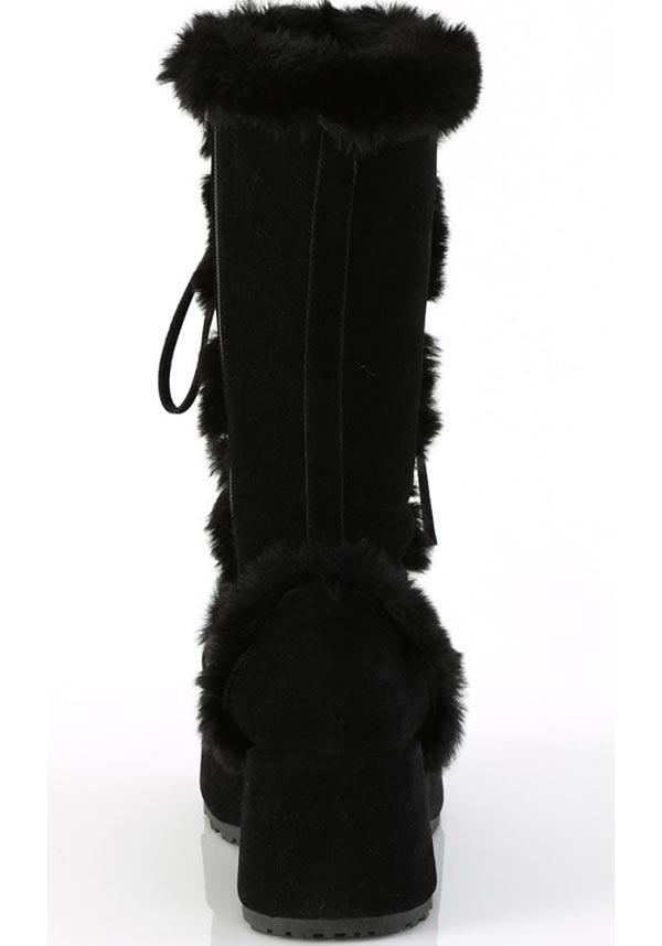CUBBY-311 [Black Vegan Suede] | PLATFORM BOOTS [PREORDER] - Beserk - all, black, boots, boots [preorder], clickfrenzy15-2023, costume, demonia, demonia shoes, discountapp, fluffy, fp, fur, furry, googleshopping, halloween costume, labelpreorder, labelvegan, long boots, mid calf boots, platform, platform boots, platforms, platforms [preorder], ppo, preorder, shoes, vegan, winter, winter clothing, winter wear