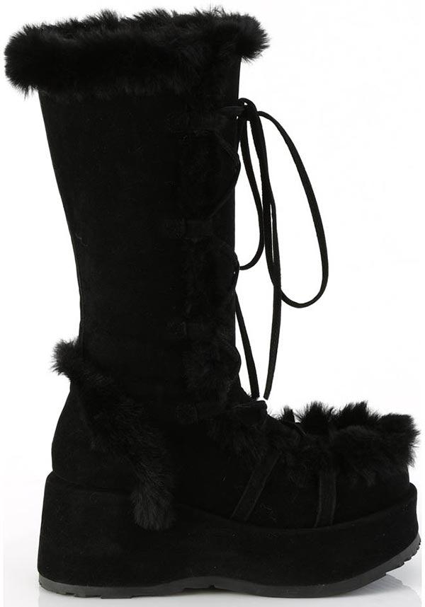 CUBBY-311 [Black Vegan Suede] | PLATFORM BOOTS [PREORDER] - Beserk - all, black, boots, boots [preorder], clickfrenzy15-2023, costume, demonia, demonia shoes, discountapp, fluffy, fp, fur, furry, googleshopping, halloween costume, labelpreorder, labelvegan, long boots, mid calf boots, platform, platform boots, platforms, platforms [preorder], ppo, preorder, shoes, vegan, winter, winter clothing, winter wear
