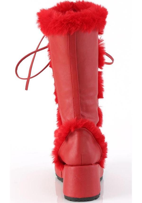 CUBBY-311 [Red Vegan Leather] | PLATFORM BOOTS [PREORDER] - Beserk - all, boots, boots [preorder], clickfrenzy15-2023, colour:red, demonia, demonia shoes, discountapp, fluffy, fp, fur, furry, googleshopping, labelpreorder, labelvegan, long boots, mid calf boots, platform, platform boots, platforms, platforms [preorder], ppo, preorder, red, shoes, vegan, winter, winter clothing, winter wear