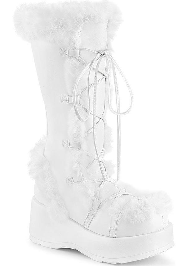 CUBBY-311 [White Vegan Leather] | PLATFORM BOOTS [PREORDER] - Beserk - all, boots, boots [preorder], clickfrenzy15-2023, costume, demonia, demonia shoes, discountapp, fluffy, fp, fur, furry, googleshopping, halloween costume, labelpreorder, labelvegan, long boots, mid calf boots, platform, platform boots, platforms, platforms [preorder], ppo, preorder, shoes, vegan, white, winter, winter clothing, winter wear