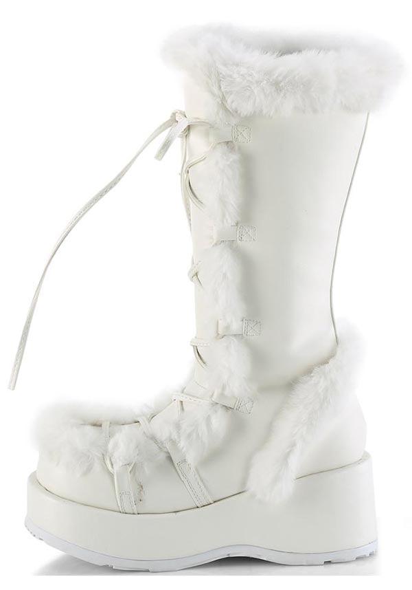 CUBBY-311 [White Vegan Leather] | PLATFORM BOOTS [PREORDER] - Beserk - all, boots, boots [preorder], clickfrenzy15-2023, costume, demonia, demonia shoes, discountapp, fluffy, fp, fur, furry, googleshopping, halloween costume, labelpreorder, labelvegan, long boots, mid calf boots, platform, platform boots, platforms, platforms [preorder], ppo, preorder, shoes, vegan, white, winter, winter clothing, winter wear