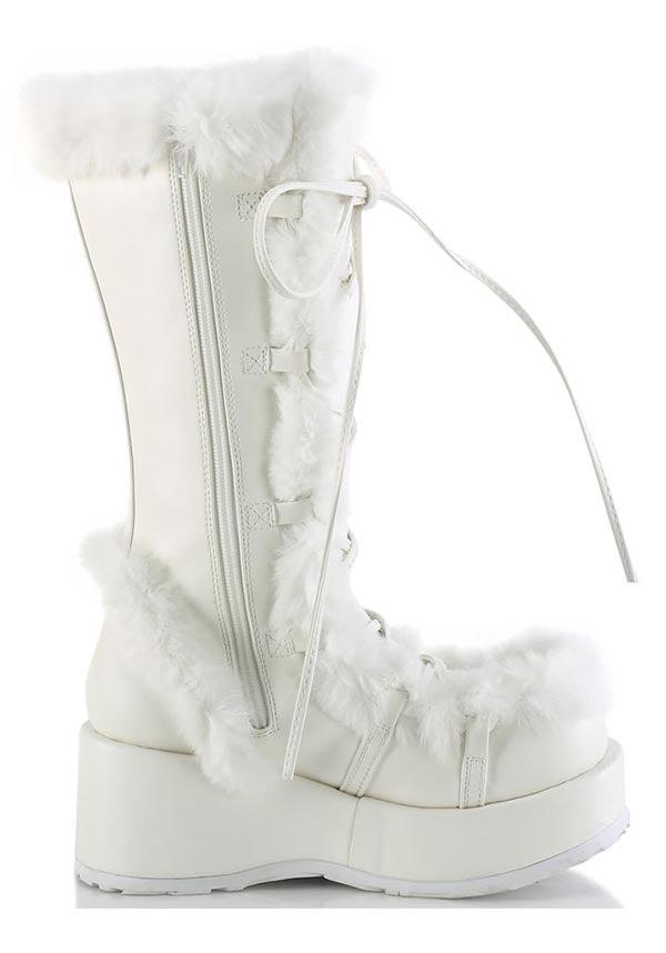 CUBBY-311 [White Vegan Leather] | PLATFORM BOOTS [PREORDER] - Beserk - all, boots, boots [preorder], clickfrenzy15-2023, costume, demonia, demonia shoes, discountapp, fluffy, fp, fur, furry, googleshopping, halloween costume, labelpreorder, labelvegan, long boots, mid calf boots, platform, platform boots, platforms, platforms [preorder], ppo, preorder, shoes, vegan, white, winter, winter clothing, winter wear
