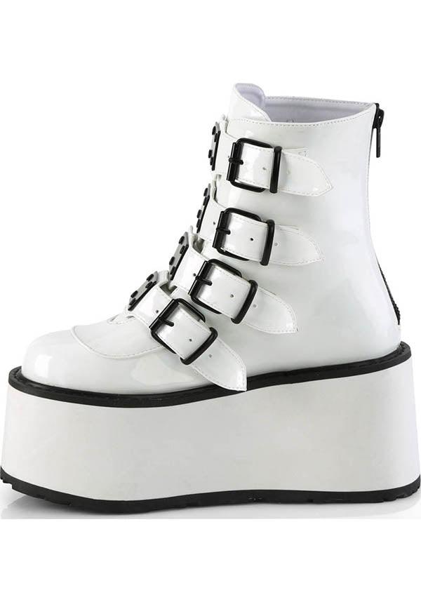 DAMNED-105 [White Holo Patent] | PLATFORM BOOTS [PREORDER] - Beserk - all, ankle boots, black and white, boots, boots [preorder], clickfrenzy15-2023, demonia, demonia shoes, discountapp, fp, labelpreorder, labelvegan, platform boots, platforms, platforms [preorder], ppo, preorder, shoes, vegan, white