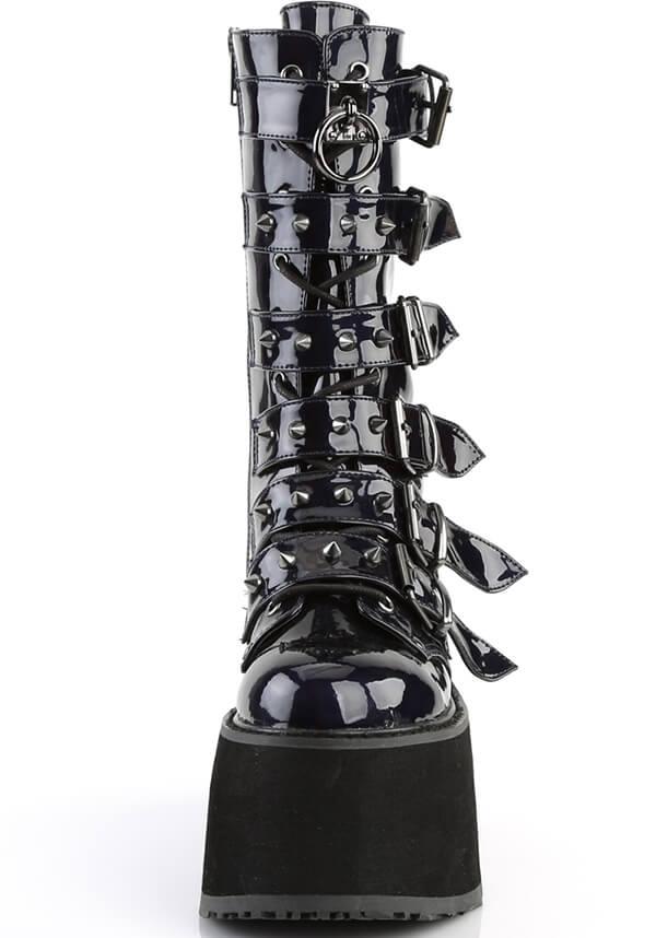 DAMNED-225 [Black Holo] | PLATFORM BOOTS [PREORDER] - Beserk - all, black, boots, boots [preorder], clickfrenzy15-2023, delete, demonia, demonia shoes, discountapp, fp, labelpreorder, labelvegan, platforms, platforms [preorder], post apocalyptic, ppo, preorder, shiny, shoes, techwear, vegan