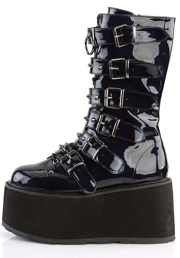 DAMNED-225 [Black Holo] | PLATFORM BOOTS [PREORDER] - Beserk - all, black, boots, boots [preorder], clickfrenzy15-2023, delete, demonia, demonia shoes, discountapp, fp, labelpreorder, labelvegan, platforms, platforms [preorder], post apocalyptic, ppo, preorder, shiny, shoes, techwear, vegan