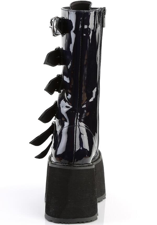 DAMNED-225 [Black Holo] | PLATFORM BOOTS [PREORDER] - Beserk - all, black, boots, boots [preorder], clickfrenzy15-2023, delete, demonia, demonia shoes, discountapp, fp, labelpreorder, labelvegan, platforms, platforms [preorder], post apocalyptic, ppo, preorder, shiny, shoes, techwear, vegan