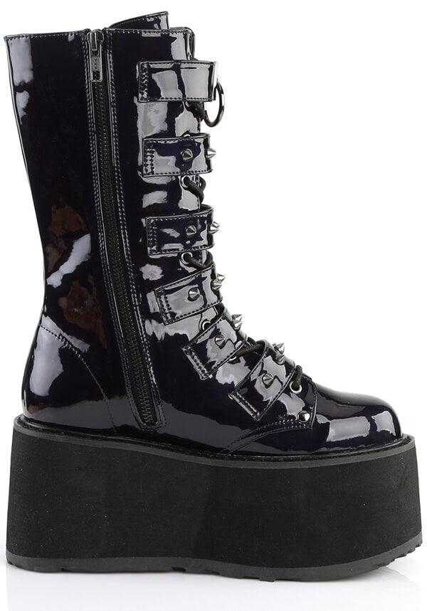 DAMNED-225 [Black Holo] | PLATFORM BOOTS [PREORDER] - Beserk - all, black, boots, boots [preorder], clickfrenzy15-2023, delete, demonia, demonia shoes, discountapp, fp, labelpreorder, labelvegan, platforms, platforms [preorder], post apocalyptic, ppo, preorder, shiny, shoes, techwear, vegan