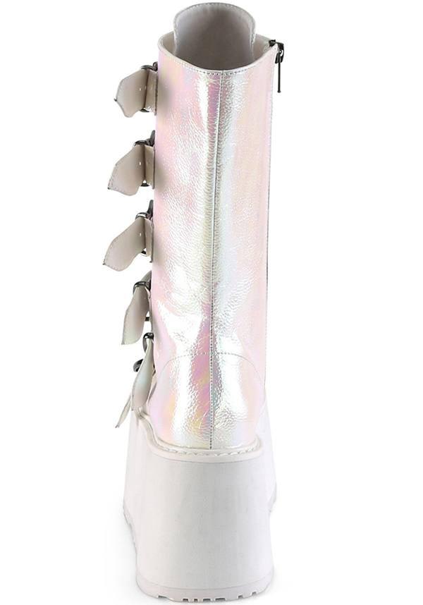 DAMNED-225 [Pearl Iridescent] | PLATFORM BOOTS [PREORDER] - Beserk - all, boots, boots [preorder], clickfrenzy15-2023, demonia, demonia shoes, discountapp, fp, iridescent, labelpreorder, labelvegan, mar19, mid calf boots, multicolour, pastel goth, platform, platform boots, platforms, platforms [preorder], pleaserimageupdated, post apocalyptic, ppo, preorder, shoes, vegan, white