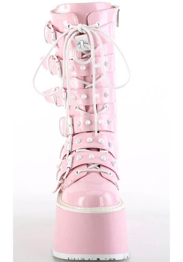 DAMNED-225 [Pink Holo Patent] | PLATFORM BOOTS [PREORDER] - Beserk - all, all ladies, boots, boots [preorder], clickfrenzy15-2023, demonia, demonia shoes, discountapp, fp, holo, holographic, labelpreorder, labelvegan, ladies, pastel goth, patent, pink, platforms, platforms [preorder], ppo, preorder, shiny, shoes, vegan
