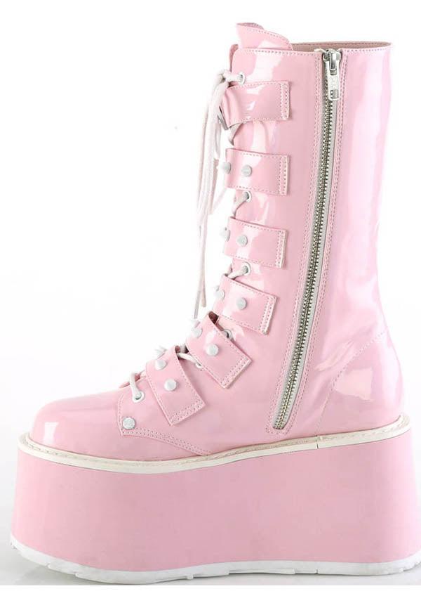 DAMNED-225 [Pink Holo Patent] | PLATFORM BOOTS [PREORDER] - Beserk - all, all ladies, boots, boots [preorder], clickfrenzy15-2023, demonia, demonia shoes, discountapp, fp, holo, holographic, labelpreorder, labelvegan, ladies, pastel goth, patent, pink, platforms, platforms [preorder], ppo, preorder, shiny, shoes, vegan