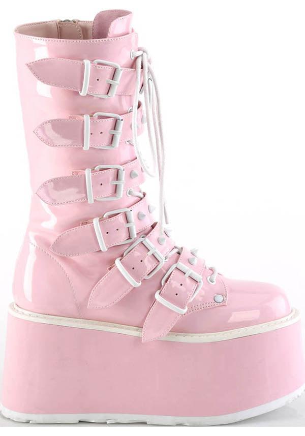 DAMNED-225 [Pink Holo Patent] | PLATFORM BOOTS [PREORDER] - Beserk - all, all ladies, boots, boots [preorder], clickfrenzy15-2023, demonia, demonia shoes, discountapp, fp, holo, holographic, labelpreorder, labelvegan, ladies, pastel goth, patent, pink, platforms, platforms [preorder], ppo, preorder, shiny, shoes, vegan