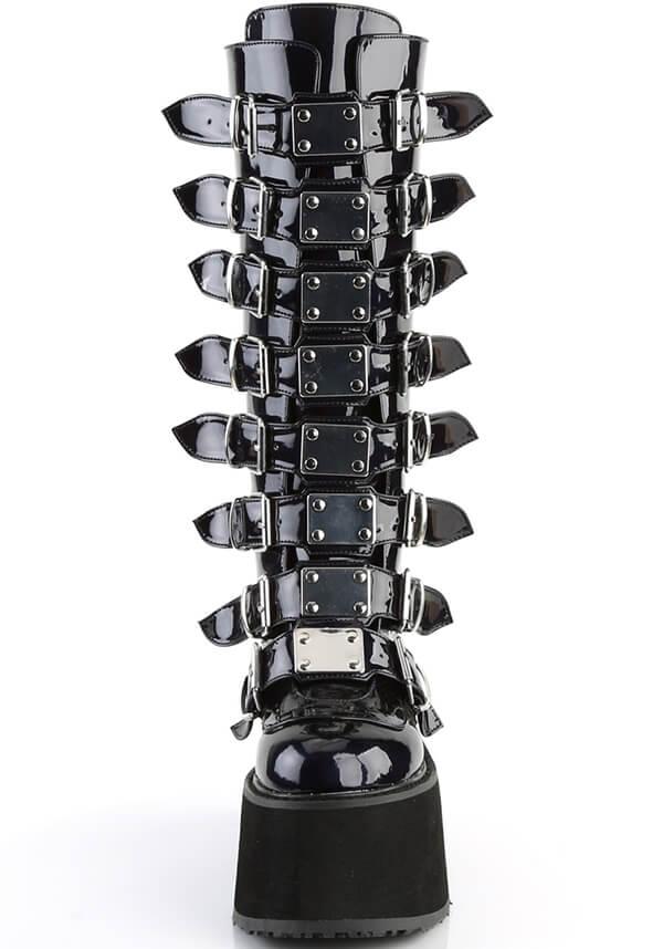 DAMNED-318 [Black Hologram] | PLATFORM BOOTS [PREORDER] - Beserk - all, all ladies, black, boots, boots [preorder], clickfrenzy15-2023, demonia, demonia shoes, discountapp, fp, goth, gothic, knee high boots, labelpreorder, labelvegan, ladies, long boots, platform, platform boots, platforms, platforms [preorder], post apocalyptic, ppo, preorder, shoes, techwear, vegan