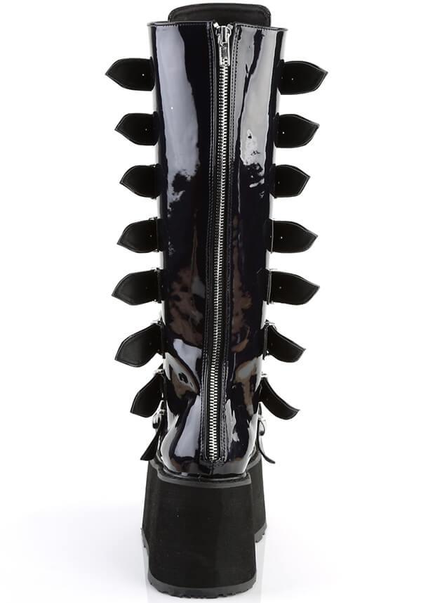DAMNED-318 [Black Hologram] | PLATFORM BOOTS [PREORDER] - Beserk - all, all ladies, black, boots, boots [preorder], clickfrenzy15-2023, demonia, demonia shoes, discountapp, fp, goth, gothic, knee high boots, labelpreorder, labelvegan, ladies, long boots, platform, platform boots, platforms, platforms [preorder], post apocalyptic, ppo, preorder, shoes, techwear, vegan