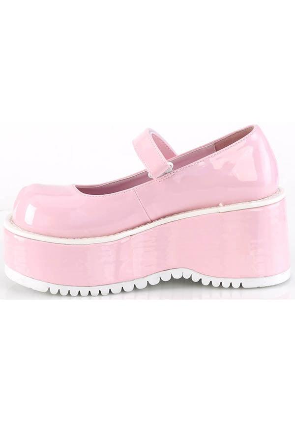 DOLLIE-01 [Pink Holo] | PLATFORMS [PREORDER] - Beserk - all, baby pink, clickfrenzy15-2023, colour:pink, demonia, demonia shoes, discountapp, fp, holographic, labelpreorder, labelvegan, light pink, pastel goth, pink, platforms, platforms [preorder], ppo, preorder, shoes, vegan