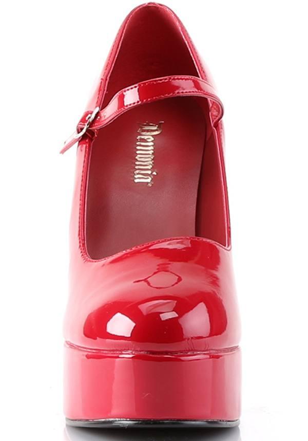 DOLLY-50 [Red Patent] | HEELS [PREORDER] - Beserk - all, clickfrenzy15-2023, demonia, demonia shoes, discountapp, fp, heel, heels, heels [preorder], labelpreorder, mary jane, mary janes, patent, ppo, preorder, red, shiny, shoe, shoes