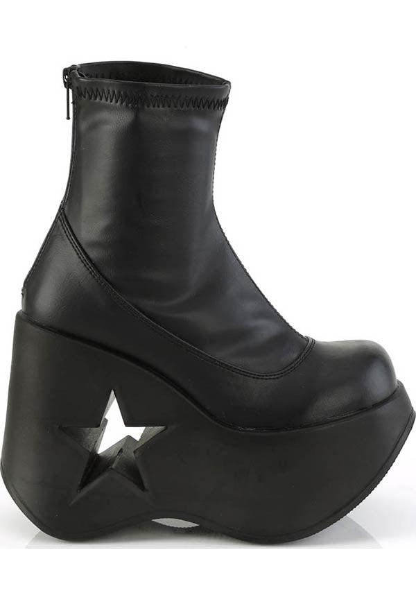 DYNAMITE-100 [Black] | PLATFORM BOOTS [PREORDER] - Beserk - all, ankle boots, black, boots, boots [preorder], clickfrenzy15-2023, demonia, demonia shoes, discountapp, fp, goth, gothic, labelpreorder, platform boots, platforms, platforms [preorder], ppo, preorder, shoes, star