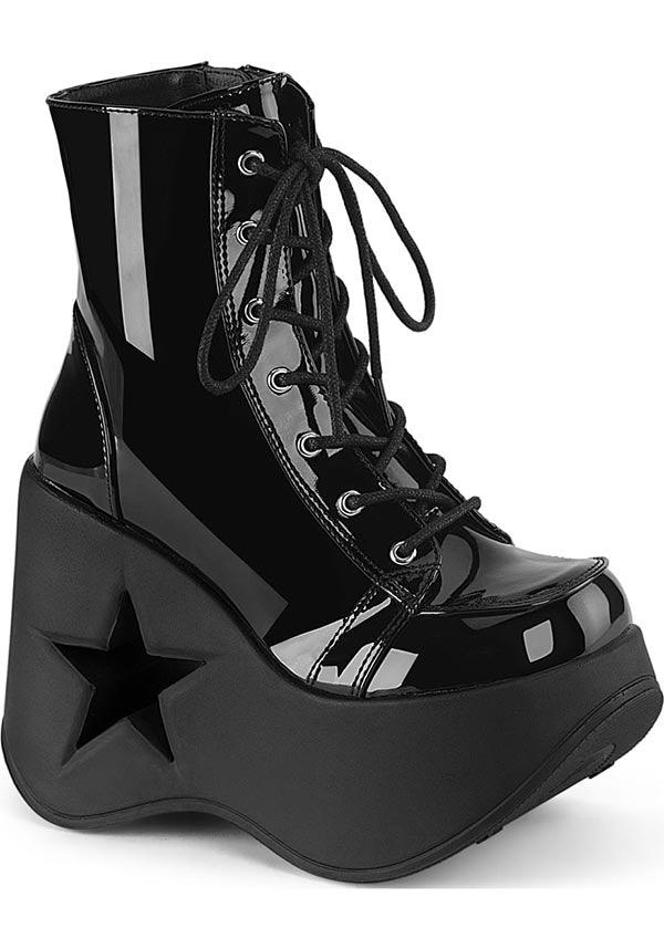 DYNAMITE-106 [Black Patent] | PLATFORM BOOTS [PREORDER] - Beserk - all, ankle boots, black, boots, boots [preorder], clickfrenzy15-2023, demonia, demonia shoes, discountapp, fp, googleshopping, labelpreorder, labelvegan, platform, platform boots, platforms, platforms [preorder], ppo, preorder, shoes, star, vegan