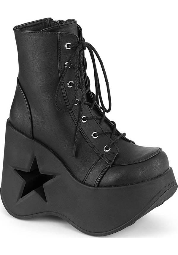 DYNAMITE-106 [Black] | PLATFORM BOOTS [PREORDER] - Beserk - all, ankle boots, black, boots, boots [preorder], clickfrenzy15-2023, demonia, demonia shoes, discountapp, fp, labelpreorder, labelvegan, platform boots, platforms, platforms [preorder], ppo, preorder, shoes, star, stars, vegan