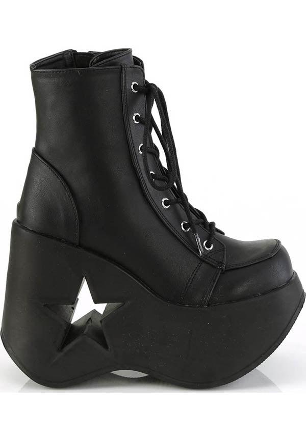 DYNAMITE-106 [Black] | PLATFORM BOOTS [PREORDER] - Beserk - all, ankle boots, black, boots, boots [preorder], clickfrenzy15-2023, demonia, demonia shoes, discountapp, fp, labelpreorder, labelvegan, platform boots, platforms, platforms [preorder], ppo, preorder, shoes, star, stars, vegan
