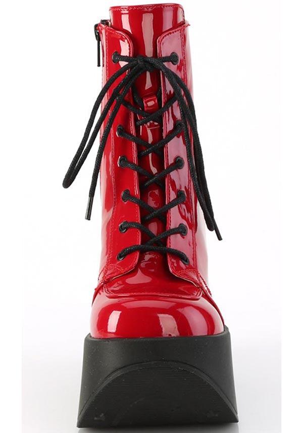DYNAMITE-106 [Red Patent] | PLATFORM BOOTS [PREORDER] - Beserk - all, ankle boots, boots, boots [preorder], clickfrenzy15-2023, demonia, demonia shoes, discountapp, fp, googleshopping, labelpreorder, labelvegan, platform, platform boots, platforms, platforms [preorder], ppo, preorder, red, red and black, shoes, star, vegan
