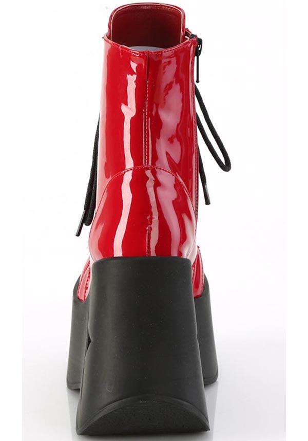 DYNAMITE-106 [Red Patent] | PLATFORM BOOTS [PREORDER] - Beserk - all, ankle boots, boots, boots [preorder], clickfrenzy15-2023, demonia, demonia shoes, discountapp, fp, googleshopping, labelpreorder, labelvegan, platform, platform boots, platforms, platforms [preorder], ppo, preorder, red, red and black, shoes, star, vegan