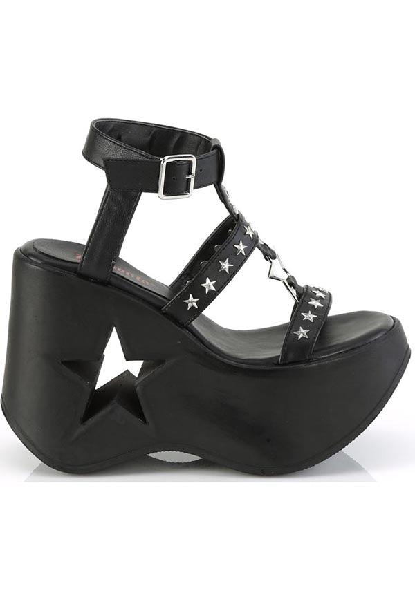 DYNAMITE-12 [Black Vegan Leather] | PLATFORMS [PREORDER] - Beserk - all, black, clickfrenzy15-2023, demonia, demonia shoes, discountapp, fp, googleshopping, labelpreorder, labelvegan, platform, platforms, platforms [preorder], pool slides and slip ons, ppo, preorder, sandals, shoes, star, vegan