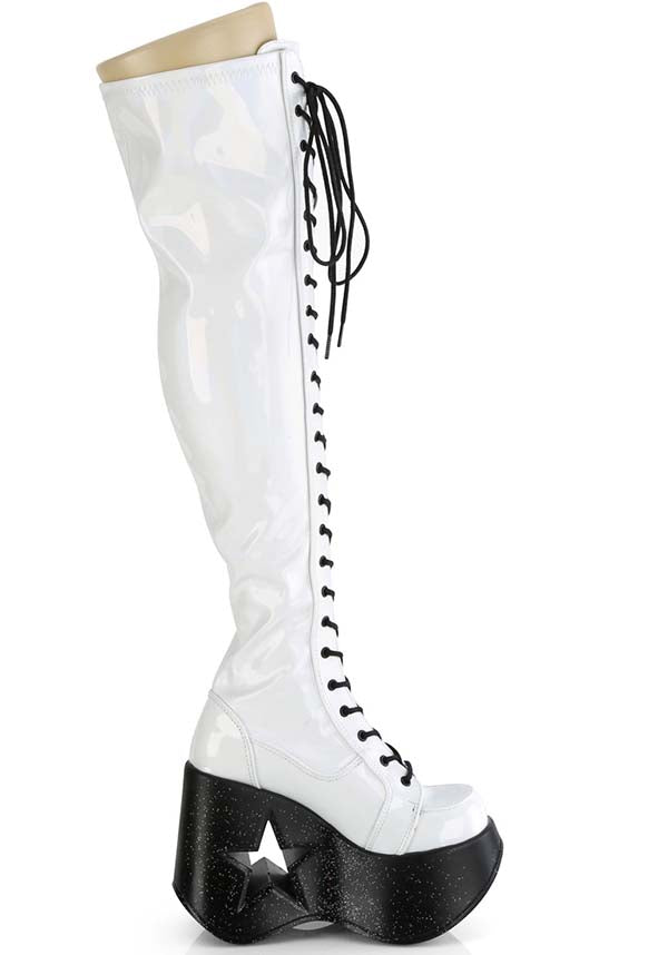 DYNAMITE-300 [White Stretch Holo] | PLATFORM BOOTS [PREORDER]