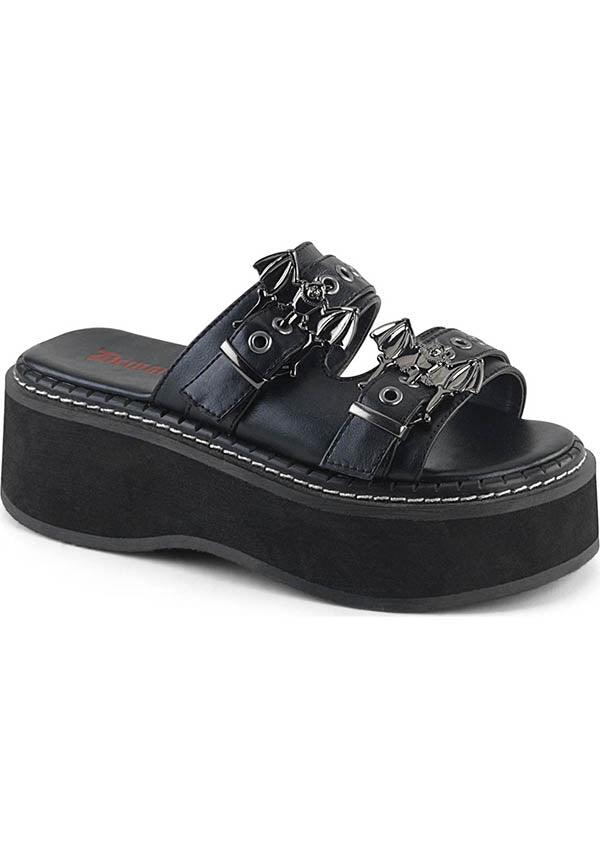 EMILY-100 [Black] | FLATS [PREORDER] - Beserk - all, all ladies, bat, bats, black, clickfrenzy15-2023, demonia, demonia shoes, discountapp, fp, goth, gothic, labelpreorder, labelvegan, ladies, platforms, platforms [preorder], pool slides and slip ons, ppo, preorder, shoes, vegan