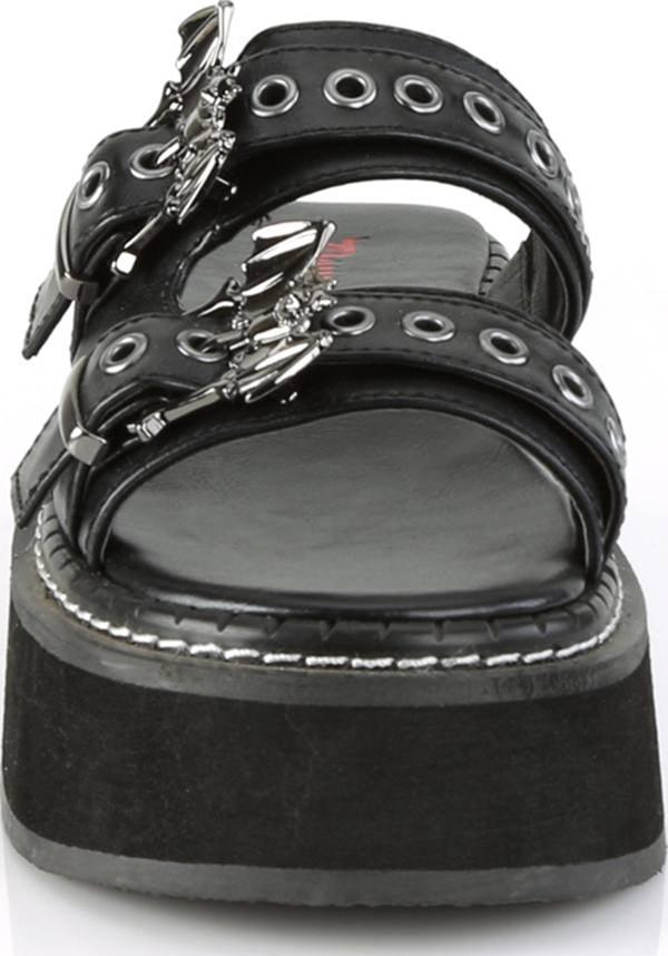 EMILY-100 [Black] | FLATS [PREORDER] - Beserk - all, all ladies, bat, bats, black, clickfrenzy15-2023, demonia, demonia shoes, discountapp, fp, goth, gothic, labelpreorder, labelvegan, ladies, platforms, platforms [preorder], pool slides and slip ons, ppo, preorder, shoes, vegan