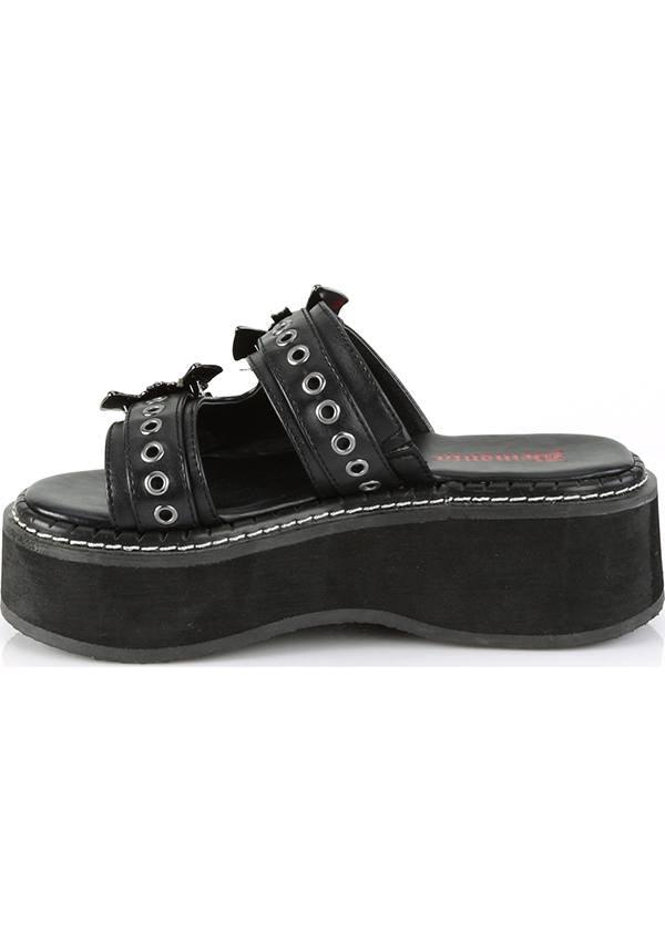 EMILY-100 [Black] | FLATS [PREORDER] - Beserk - all, all ladies, bat, bats, black, clickfrenzy15-2023, demonia, demonia shoes, discountapp, fp, goth, gothic, labelpreorder, labelvegan, ladies, platforms, platforms [preorder], pool slides and slip ons, ppo, preorder, shoes, vegan