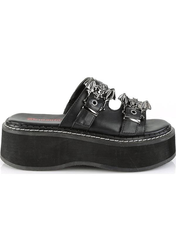 EMILY-100 [Black] | FLATS [PREORDER] - Beserk - all, all ladies, bat, bats, black, clickfrenzy15-2023, demonia, demonia shoes, discountapp, fp, goth, gothic, labelpreorder, labelvegan, ladies, platforms, platforms [preorder], pool slides and slip ons, ppo, preorder, shoes, vegan