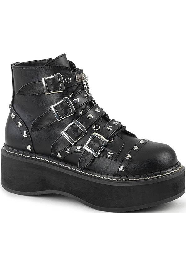 EMILY-315 [Black] | BOOTS [IN STOCK] - Beserk - all, black, boot, boots, boots [in stock], clickfrenzy15-2023, demonia, demonia shoes, discountapp, feb21, flats, flats [in stock], fp, goth, gothic, harajuku, heart studs, in stock, instock, jfashion, labelinstock, labelvegan, pastel goth, pleaserimageupdated, pleaserrestock, pricematched, punk, shoes, stud, studded, studs, techwear, vegan, winter