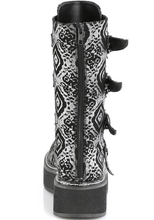 EMILY-322 [Black/Silver] | BOOTS [PREORDER] - Beserk - all, bats, black, boot, boots, boots [preorder], clickfrenzy15-2023, discountapp, fp, goth, gothic, grunge, halloween, labelpreorder, labelvegan, mid calf boots, platform, platform boots, platforms, platforms [preorder], ppo, preorder, punk, shoes, silver, vegan