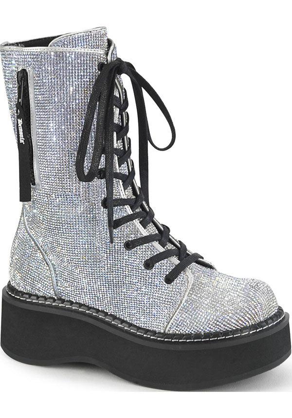 EMILY-362 [Silver Rhinestone] | PLATFORM BOOTS [PREORDER] - Beserk - all, all ladies, boots, boots [preorder], clickfrenzy15-2023, demonia, demonia shoes, diamante, diamond, diamonte, discountapp, fp, labelpreorder, labelvegan, ladies, platform boots, platforms, platforms [preorder], ppo, preorder, rhinestone, shoes, silver, vegan