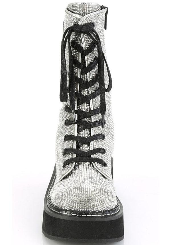 EMILY-362 [Silver Rhinestone] | PLATFORM BOOTS [PREORDER] - Beserk - all, all ladies, boots, boots [preorder], clickfrenzy15-2023, demonia, demonia shoes, diamante, diamond, diamonte, discountapp, fp, labelpreorder, labelvegan, ladies, platform boots, platforms, platforms [preorder], ppo, preorder, rhinestone, shoes, silver, vegan