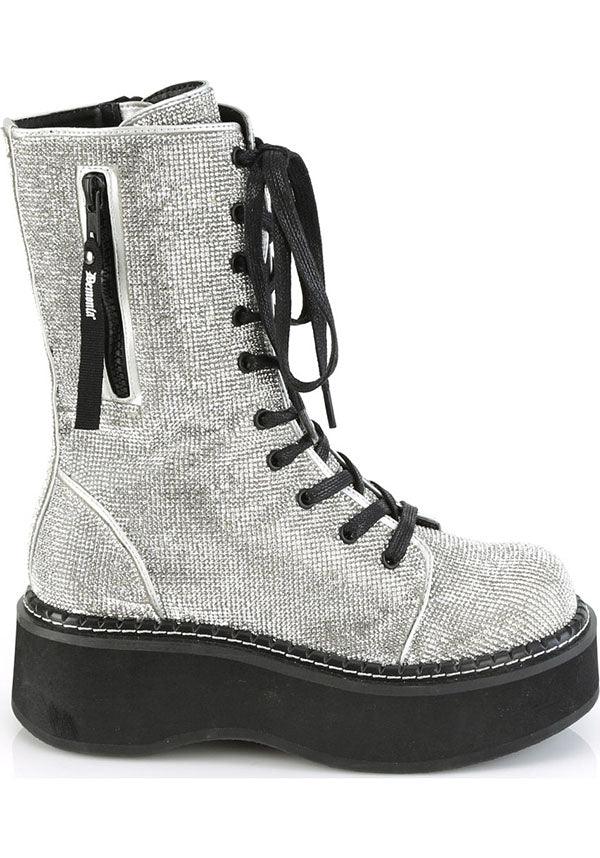 EMILY-362 [Silver Rhinestone] | PLATFORM BOOTS [PREORDER] - Beserk - all, all ladies, boots, boots [preorder], clickfrenzy15-2023, demonia, demonia shoes, diamante, diamond, diamonte, discountapp, fp, labelpreorder, labelvegan, ladies, platform boots, platforms, platforms [preorder], ppo, preorder, rhinestone, shoes, silver, vegan
