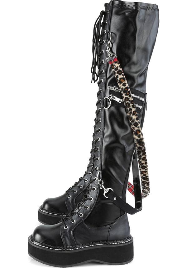 EMILY-377 [Black] | BOOTS [PREORDER] - Beserk - all, black, boots, boots [preorder], clickfrenzy15-2023, demonia, demonia shoes, discountapp, fp, goth, gothic, jun18, labelpreorder, labelvegan, lace up, long, pleaserimageupdated, ppo, preorder, punk, shoes, tartan, vegan