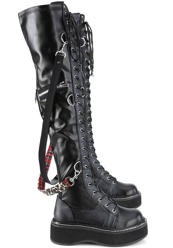 EMILY-377 [Black] | BOOTS [PREORDER] - Beserk - all, black, boots, boots [preorder], clickfrenzy15-2023, demonia, demonia shoes, discountapp, fp, goth, gothic, jun18, labelpreorder, labelvegan, lace up, long, pleaserimageupdated, ppo, preorder, punk, shoes, tartan, vegan
