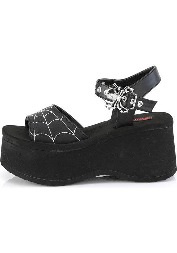FUNN-10 [Black] | FLATS [PREORDER] - Beserk - all, black, clickfrenzy15-2023, demonia, demonia shoes, discountapp, fp, labelpreorder, labelvegan, platform, platforms, platforms [preorder], pool slides and slip ons, ppo, preorder, sandals, shoes, spider, spider web, spiderweb, spiderwebs, vegan
