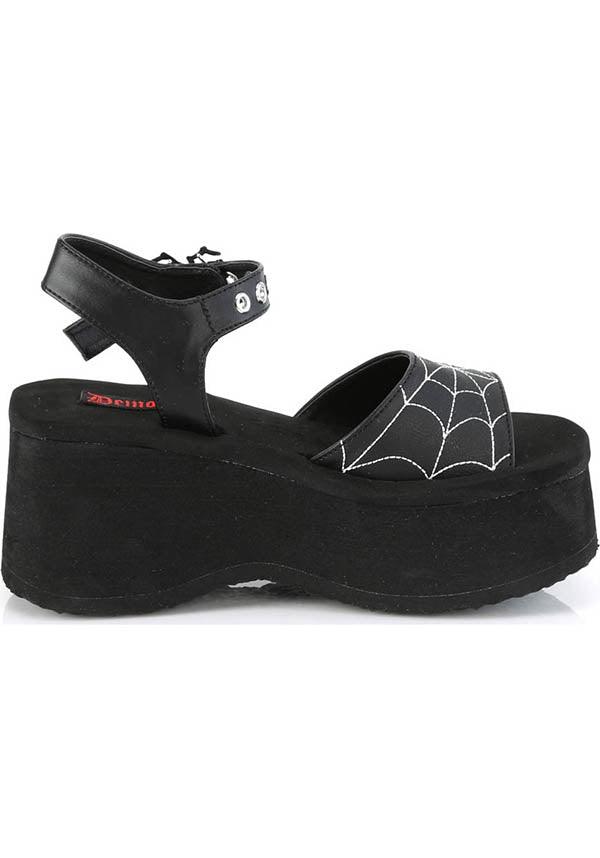 FUNN-10 [Black] | FLATS [PREORDER] - Beserk - all, black, clickfrenzy15-2023, demonia, demonia shoes, discountapp, fp, labelpreorder, labelvegan, platform, platforms, platforms [preorder], pool slides and slip ons, ppo, preorder, sandals, shoes, spider, spider web, spiderweb, spiderwebs, vegan