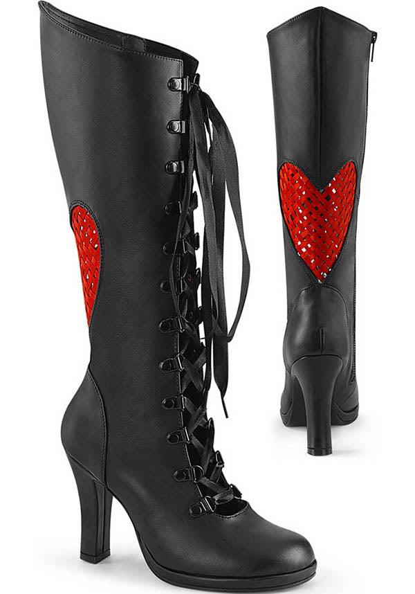 GLAM-243 [Black] | HEELS [PREORDER] - Beserk - all, boots, boots [preorder], clickfrenzy15-2023, demonia, demonia shoes, discountapp, fp, heart, heart shape, heeled boots, heels, heels [preorder], labelpreorder, labelvegan, long boots, love heart, ppo, preorder, shoes, valentines, valentines day, vegan