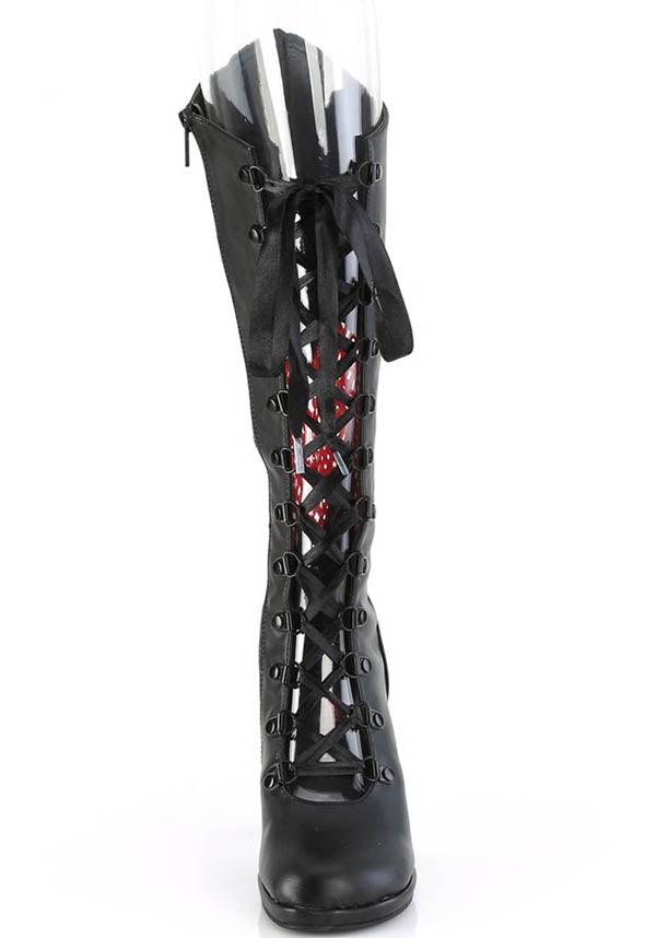 GLAM-243 [Black] | HEELS [PREORDER] - Beserk - all, boots, boots [preorder], clickfrenzy15-2023, demonia, demonia shoes, discountapp, fp, heart, heart shape, heeled boots, heels, heels [preorder], labelpreorder, labelvegan, long boots, love heart, ppo, preorder, shoes, valentines, valentines day, vegan